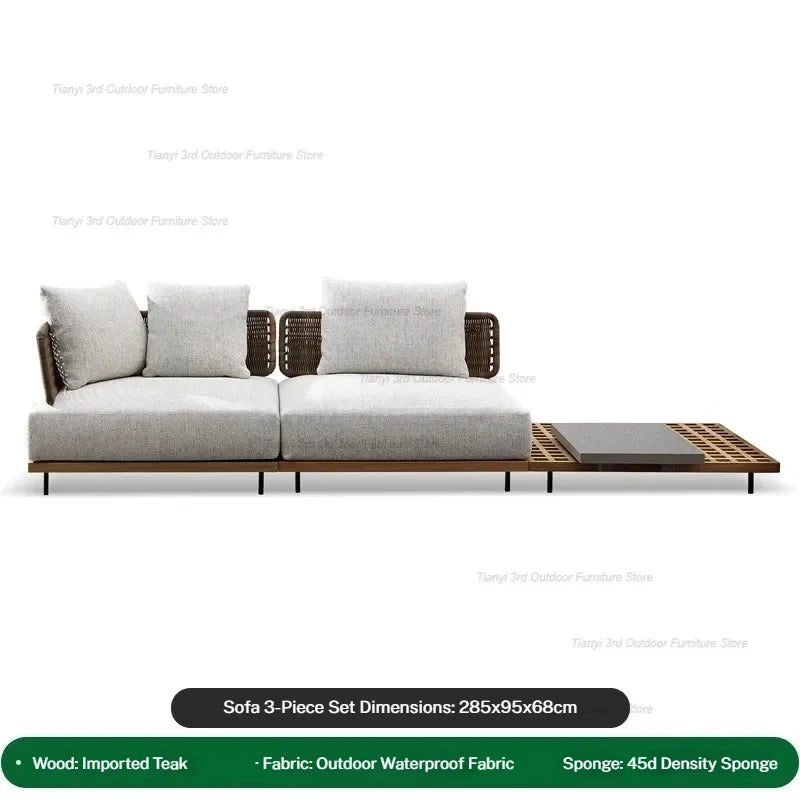 Italian Style Courtyard Villa Solid Wood Garden Sofas Rattan Weaving Modern Garden Sofa Simplicity Outdoor Furniture Divano FYOS