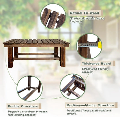 Outdoor Garden Bench, Weatherproof Patio Benches 2Person Seat Backless Wooden Porch Bench, Multifunctional Slat All Weather Ben