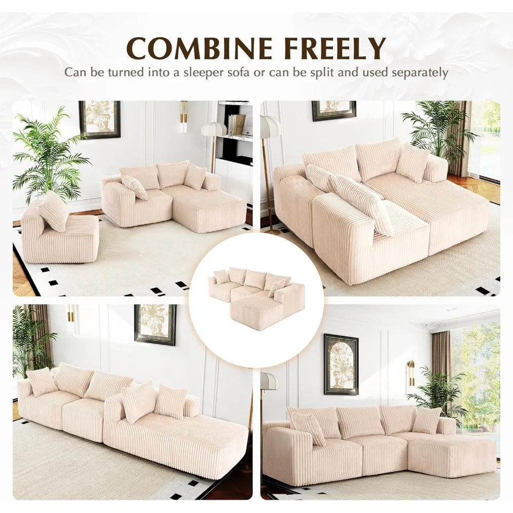 102" L-Shaped Modular Sectional Sofa Bed No Assembly Required Boneless Couch with Chaise Lounger Compression Memory Foam Cloud