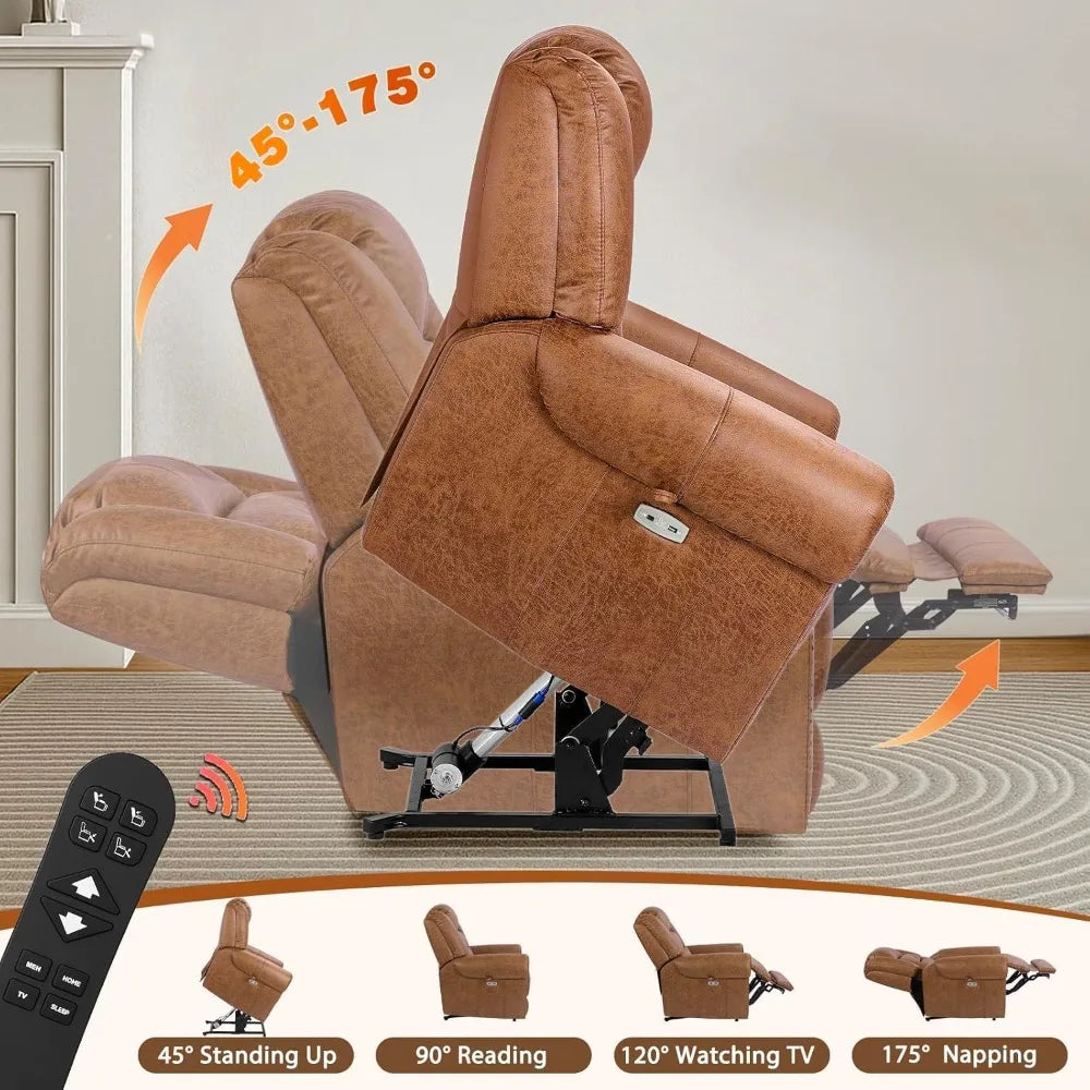 Classical Large Power Lift Recliner Chair for Elderly with Heat and Massage, Dual Motor Lay Flat Electric Lift Chair Recliner
