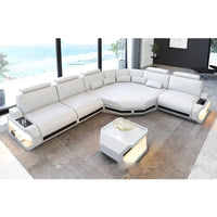 Modern Living Room Furniture L Shape Corner LED Leather Sofa with app control