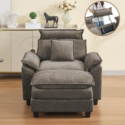 46''Cloud Oversized Sofa Chair with Detachable Headrest, Upholstered Comfy Arm Accent Chair with Ottoman,Modern, Customized