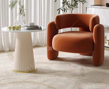 Modern Velvet Upholstered Wing Back Accent Chair Orange Barrel-Shaped Leisure Armchair Living Room Bedroom Nordic Comfy
