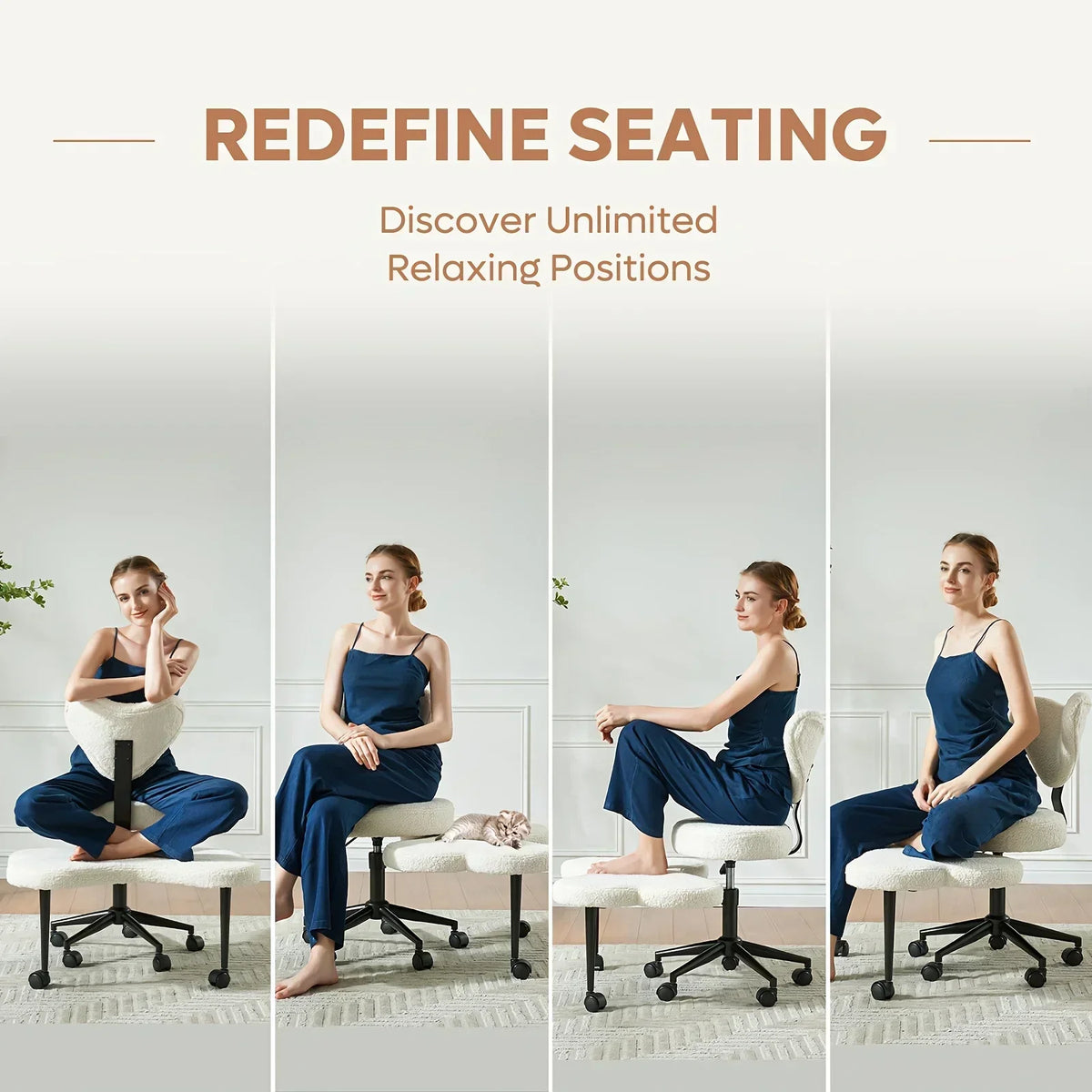 Cross Leg  Meditation with Wheels, ADHD  Height Adjustable Seat, Adjustable Footstool Chair Gaming Game