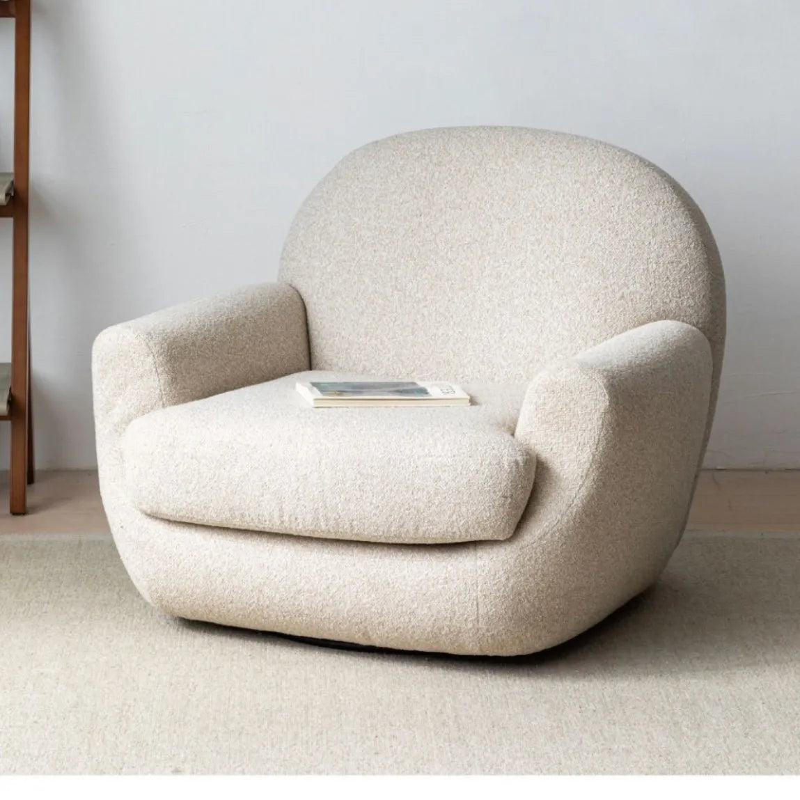Cream Fabric Lazy Sofa Single Seater Armchair Comfort Accent Furniture for Living Room Bedroom