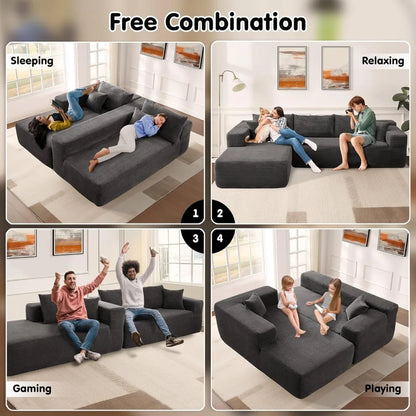 Modern Modular L-Shape Sectional Sofa with Deep Seating for Living Room and Bedroom, Cloud Sectional Couch with Chaise