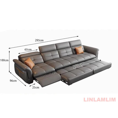 Modern Electric Recliner Sofa Bed with Adjustable Backrest, L-Shaped Multifunctional Italian Genuine Leather Sectional Couch