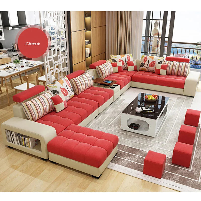 Light Luxury L-Shaped Sofa Set Living Room Furniture High Quality Big Sofa Set Modern Design Wooden Multifunctional Sofa