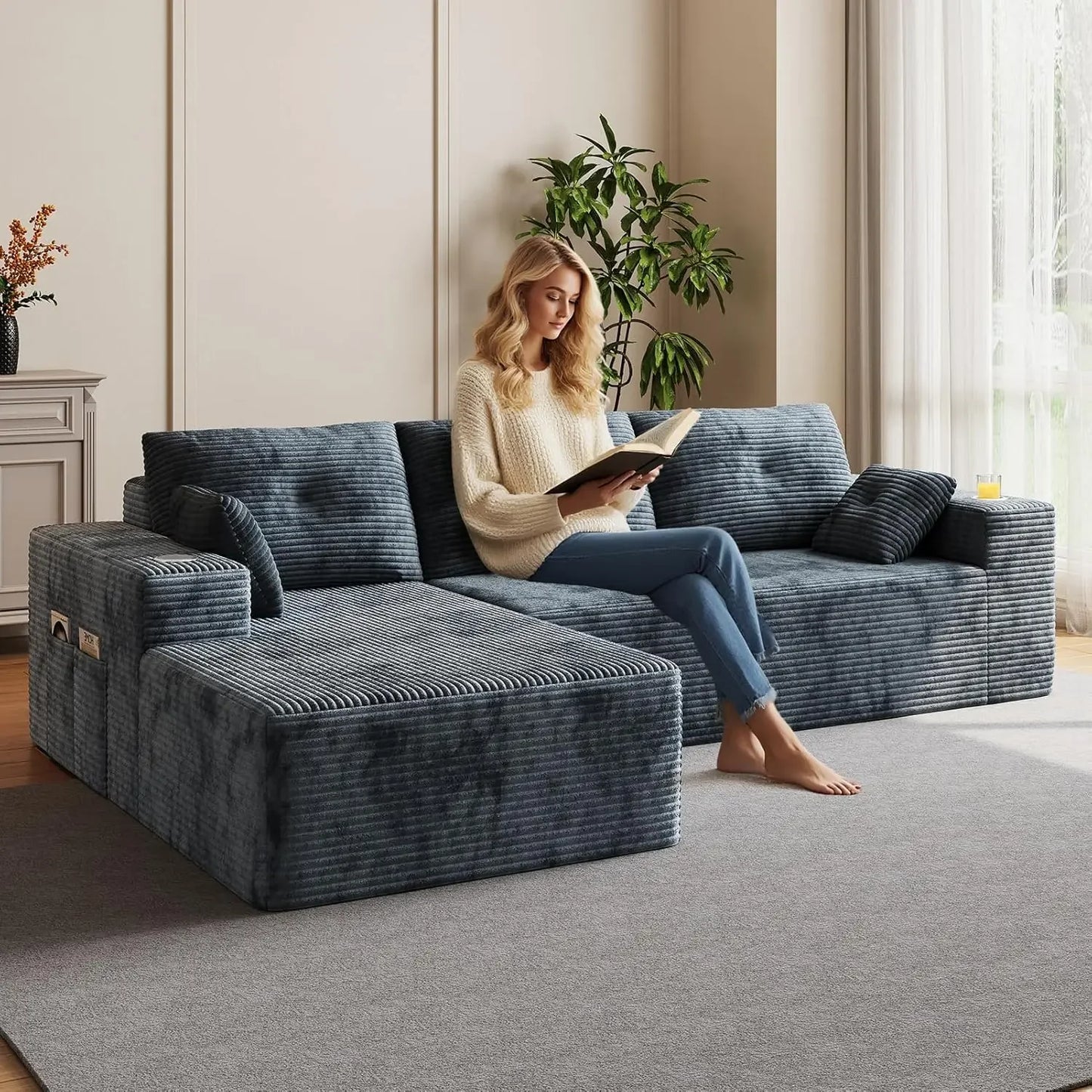 109" Boneless Couches for Living Room, Modular Sectional Sofa with Oversized Chaise, L-Shape Cloud Couch with Deep, Customized