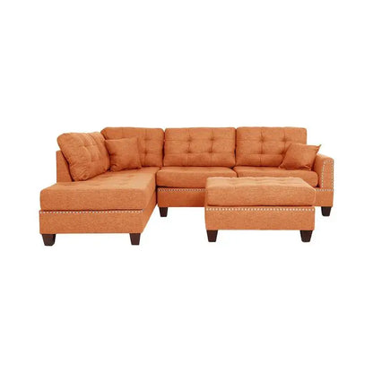 Modern Citrus 3-Piece Sectional Sofa with Reversible Chaise and Ottoman, Tufted Polyfiber Cushion, Includes Pillows for Living