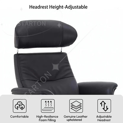 Modern Reclining Swivel Lounge Chair, With Walnut Black Genuine Leather, Ottoman Included