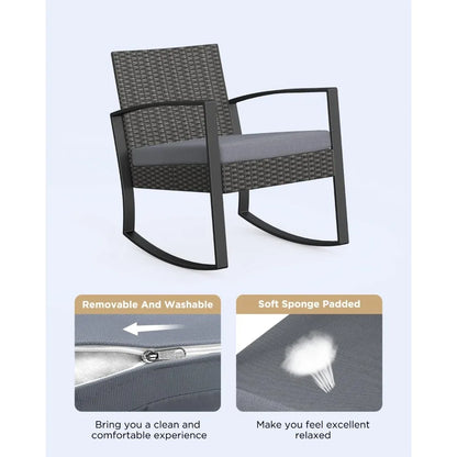 Outdoor Patio Furniture Set Rocking Bistro Set Outdoor Rattan Conversation with Coffee Table for Garden Balcony Backyard