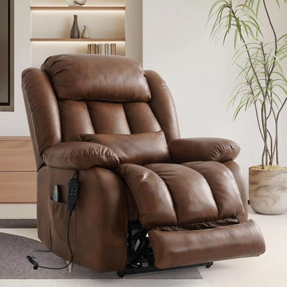 Power Lift Recliner Chair for Elderly with Heat And Massage Dual Motor Breathable Leather Recliner Chair for Sleeping