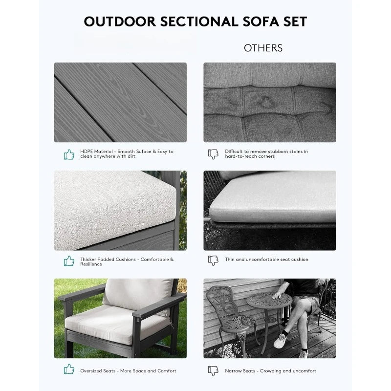 Christmas Deal-HDPE Patio Conversation Set, 6-Piece Sectional Outdoor Furniture Set, All Weather Outdoor Couch Set Patio Furnitu