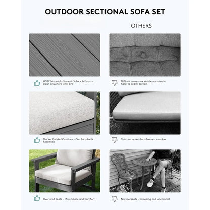 Christmas Deal-HDPE Patio Conversation Set, 6-Piece Sectional Outdoor Furniture Set, All Weather Outdoor Couch Set Patio Furnitu