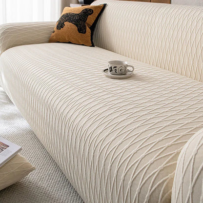High-End Solid Stretch Sofa Cover Diamond Grid Jacquard Elastic Couch Slipcover Easy-Care Furniture Protector for Living Room