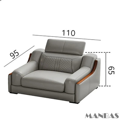 Modern Italian Genuine Leather Sofa for Living Room with Cup Holder, USB, Adjustable Headrests & Bluetooth Speaker - Linlamlim