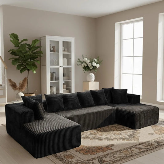 130" Luxury Boneless Couch – U-Shaped Modular Cloud Sectional Sofa with Chaise,Corduroy Upholstered for Living Room, No Assembly