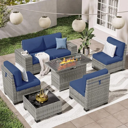 7 PCS Outdoor Sectional Conversation Set with 44