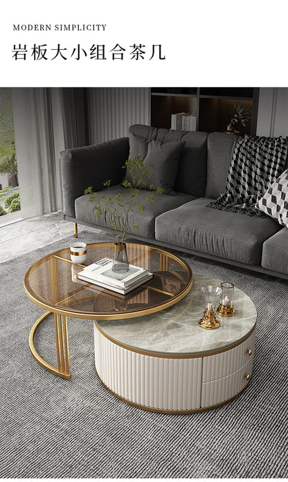 Light Luxury Stone Plate round Tea Table Small Apartment Modern Living Room Glass Coffee Table Living Room Home