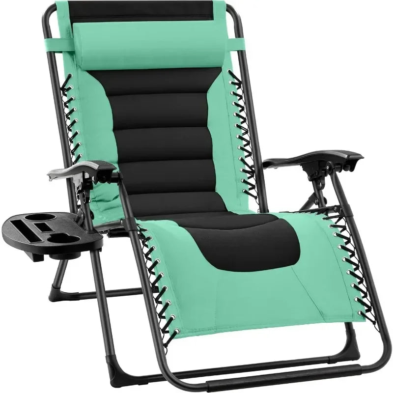 v Oversized Padded Zero Gravity Chair, Folding Outdoor Patio Recliner, XL Anti Gravity Lounger for Backyard w/Headrest, Cup Hold