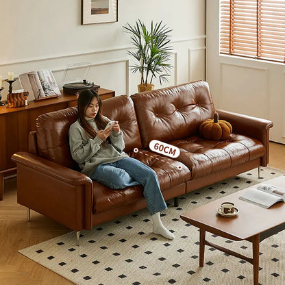 Nordic Italian light luxury medieval French plaid designer living room straight retro oil wax leather cowhide nebula sofa