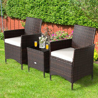 Garden Furniture Sets3PCS Rattan Patio Furniture Set with White Cushions for Outdoor Use
