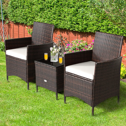 Garden Furniture Sets3PCS Rattan Patio Furniture Set with White Cushions for Outdoor Use