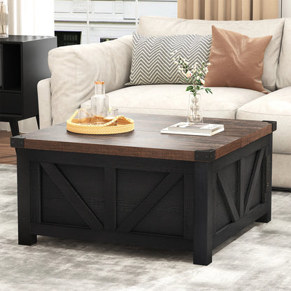 35.6"/40'' Lift Top Coffee Table with Storage, Square Coffee Table for Living Room, Farmhouse Coffee Table with Large Hidden