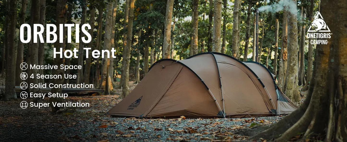 OneTigris Orbitis Tunnel Tent with Stove Jack 4 Person Lightweight Camping Hot Tent with Mesh Vent for Glamping Bushcraft Travel
