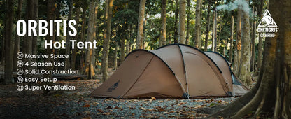 OneTigris Orbitis Tunnel Tent with Stove Jack 4 Person Lightweight Camping Hot Tent with Mesh Vent for Glamping Bushcraft Travel