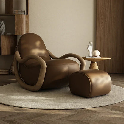 Cream wind solid wood rocking chair technical cloth household balcony Chinese lazy sofa  FT