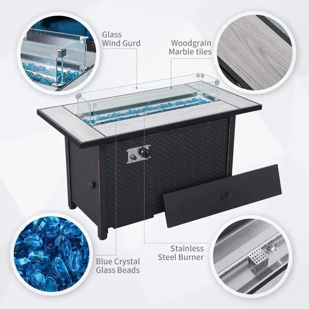 patio furniture set 45 inch outdoor fire pit 7 pieces outdoor furniture set patio sofa outdoor chair , peacock blue