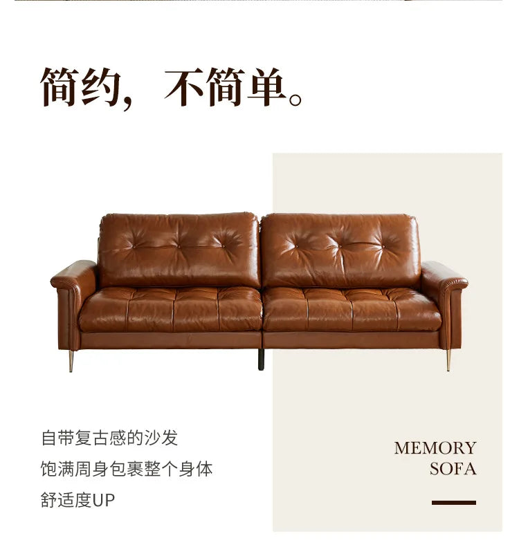 Nordic Italian light luxury medieval French plaid designer living room straight retro oil wax leather cowhide nebula sofa