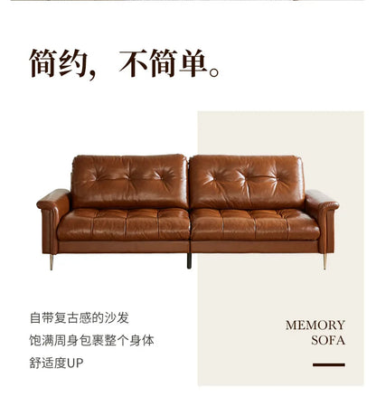 Nordic Italian light luxury medieval French plaid designer living room straight retro oil wax leather cowhide nebula sofa