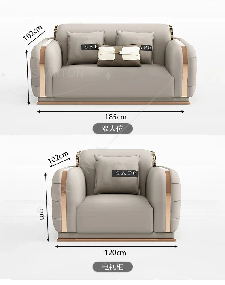 Sofa Genuine Leather Designer Italian  Loveseat Single Canape