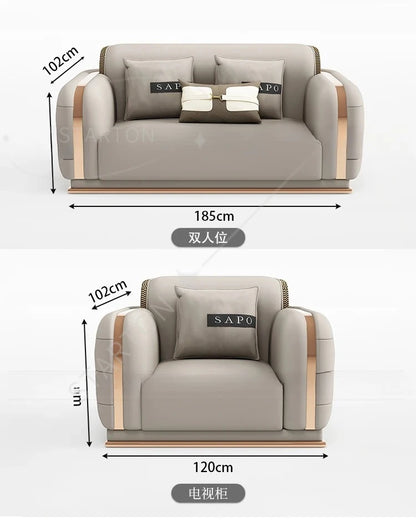 Sofa Genuine Leather Designer Italian  Loveseat Single Canape