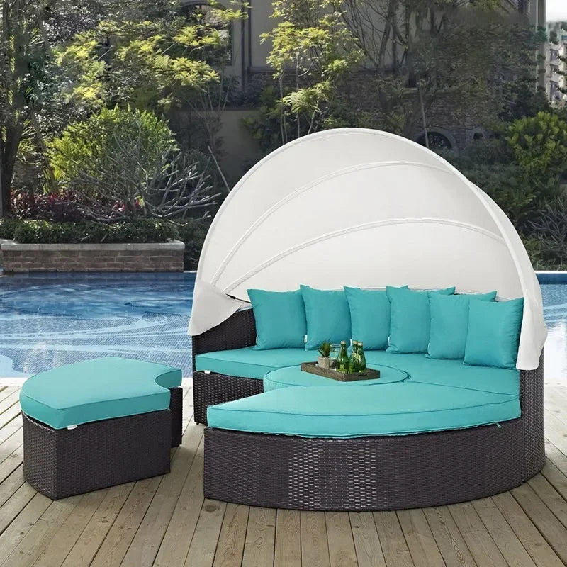 Outdoor rattan round bed leisure garden courtyard swimming pool beach bed
