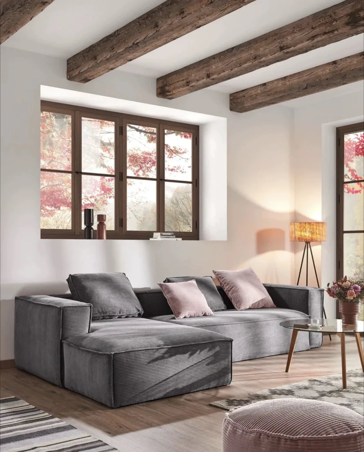Retro corduroy tofu sofa straight row small apartment living room corner combination fabric small sofa