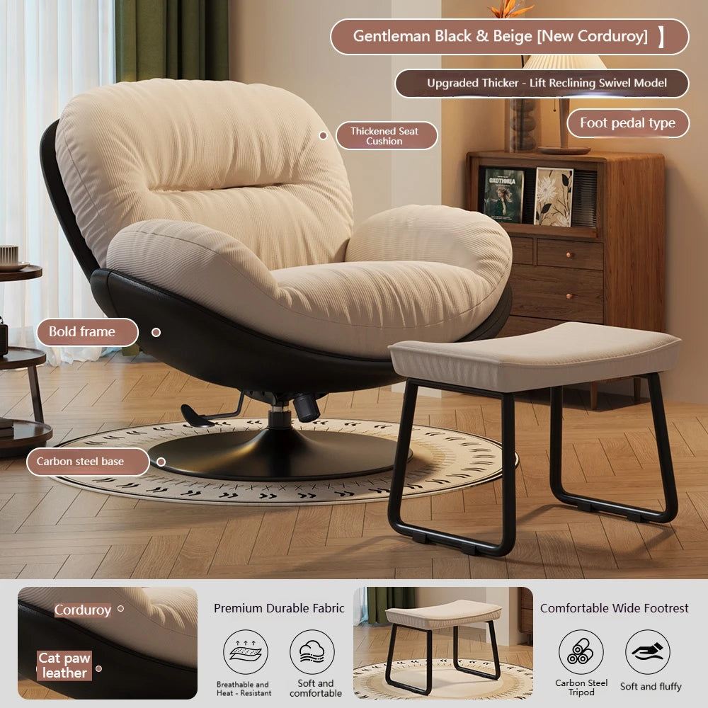 Luxury Living Room Lounge Chair Soft Reclining Home Relaxing Chair Adjustable Height Modern Bedroom Swivel Sofa Chairs Furniture