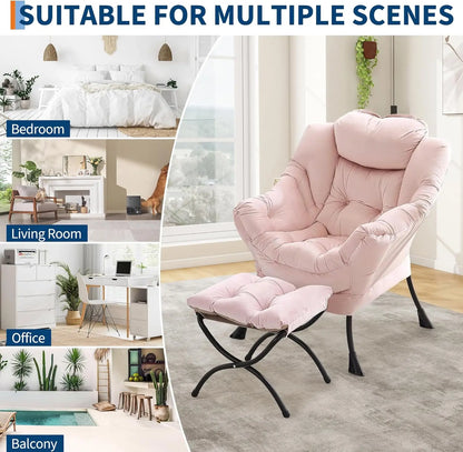 [Limited Stock!]2025 Lazy with Ottoman, Comfy Reading Lounge Accent Modern Floral with Footrest Butterfl