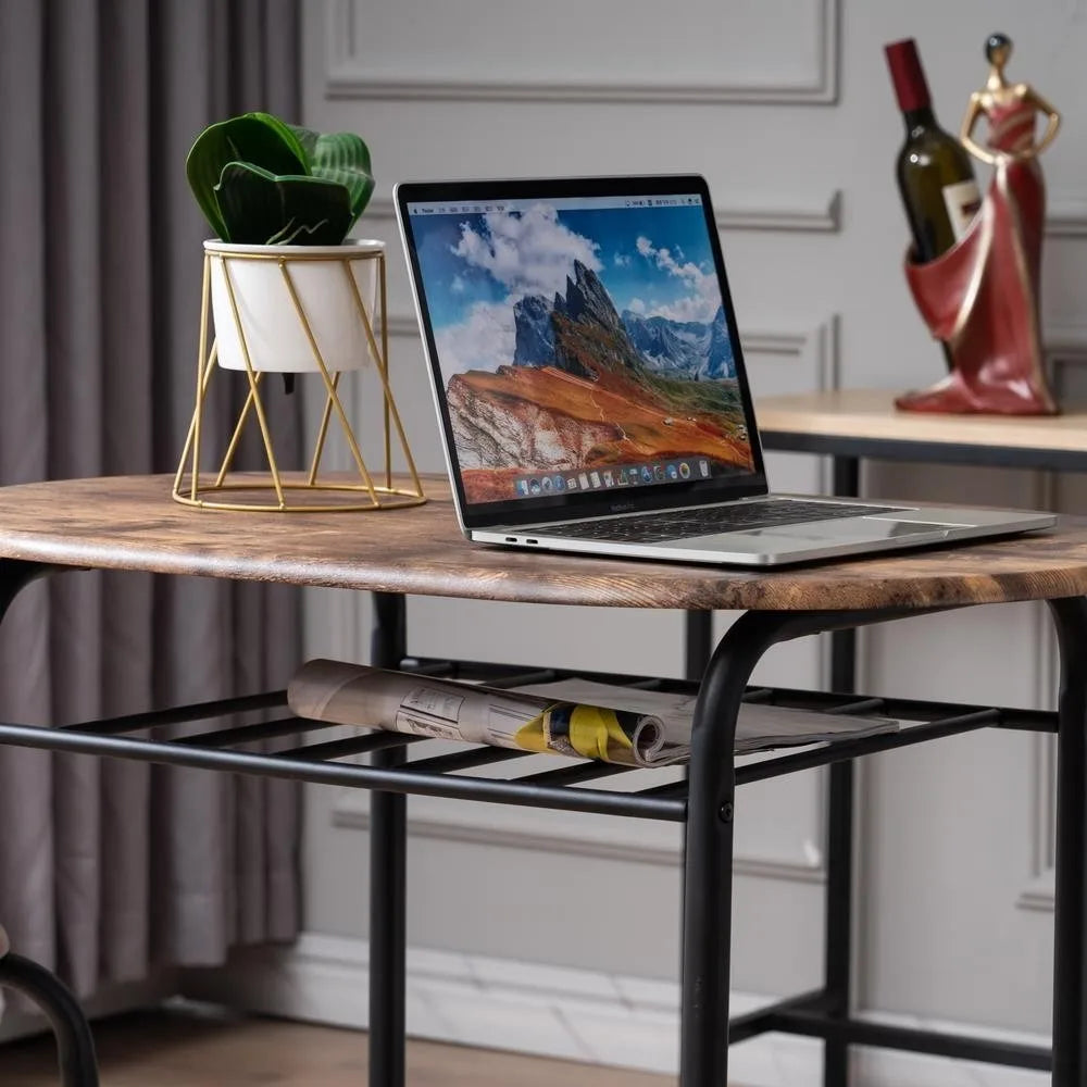 5-Piece Dining Table Set W/Counter Height Table & 4 Bar Stools, Industrial Kitchen Dining Table Set W/Footrest & Backres