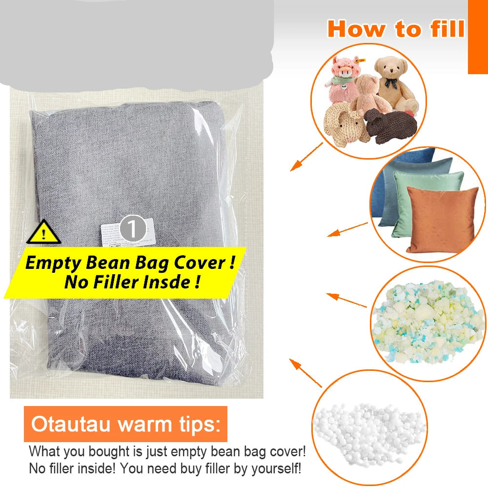 OTAUTAU Bean Bag Cover 2-seat Cotton Linen Couch Armchair Sofa Pouf Beanbag Cover SF159【No Filler!Need Buy Filler Yourself!】