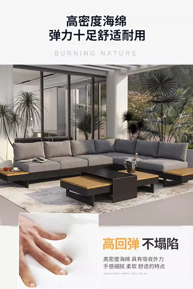 Teak outdoor sofa patio balcony garden villa hotel preservative wood rattan chair sofa furniture