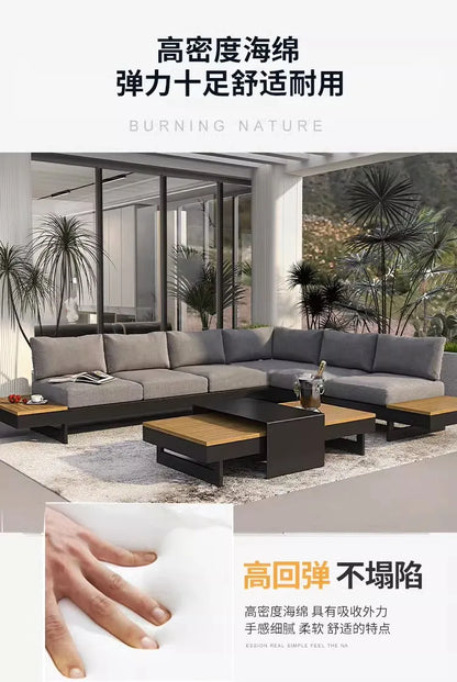 Teak outdoor sofa patio balcony garden villa hotel preservative wood rattan chair sofa furniture