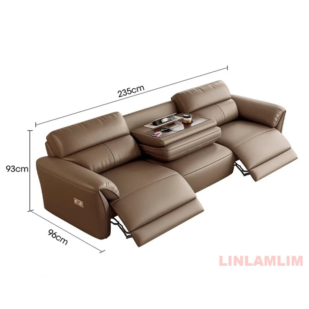 MINGDIBAO Modern Recliner Sofa with Hidden Foldable Tray Table and USB – Italian Genuine Leather Sectional Couch for Living Room