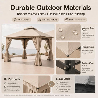 10'x13' Outdoor Gazebo, Heavy Duty Metal Patio Canopy Tent Shelter with Double Roof, Mosquito Netting & Privacy
