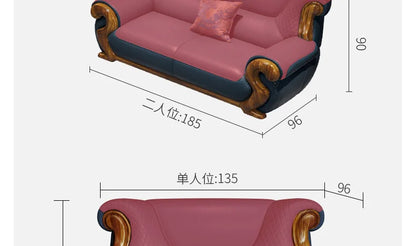 New Chinese ebony leather sofa combination first layer cowhide high-end villa living room modern solid wood sofa furniture