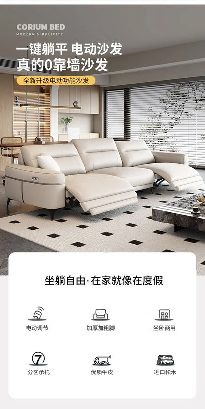 Leather electric sofa function zero wall sofa living room first layer cowhide size apartment adjustable straight row sofa