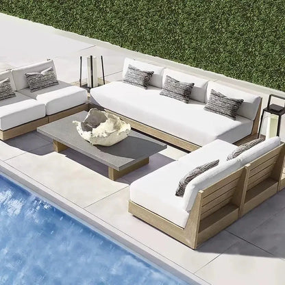 Luxury Modern Teak Furniture Patio Garden High Quality Outdoor Teak Wood U Shaped Sectional Sofa Set